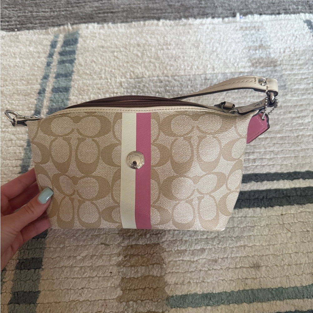 Coach Tan and Pink Wristlet
